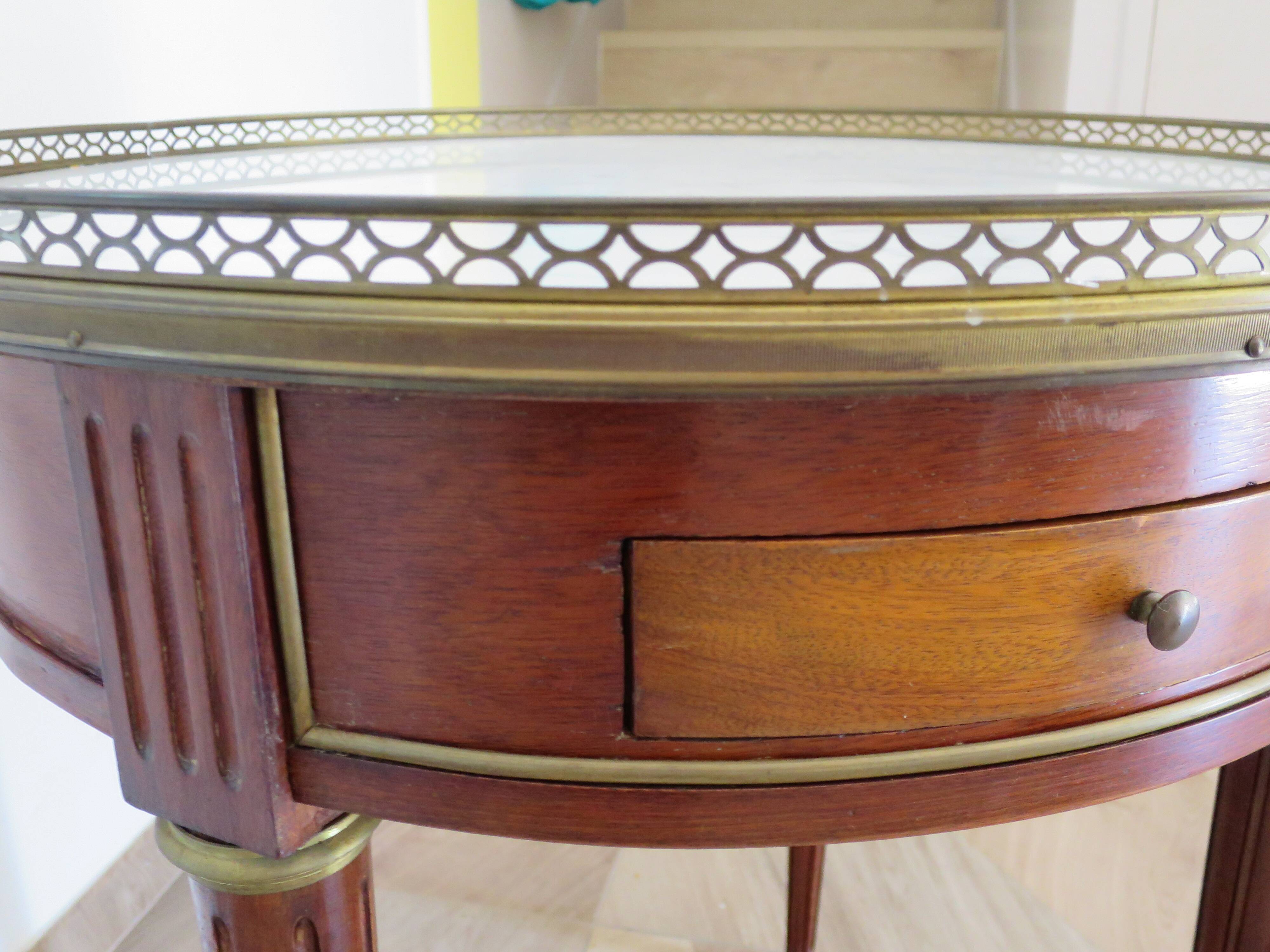Bouillotte side table - mahogany veneer - white marble - Louis XVI - 1950