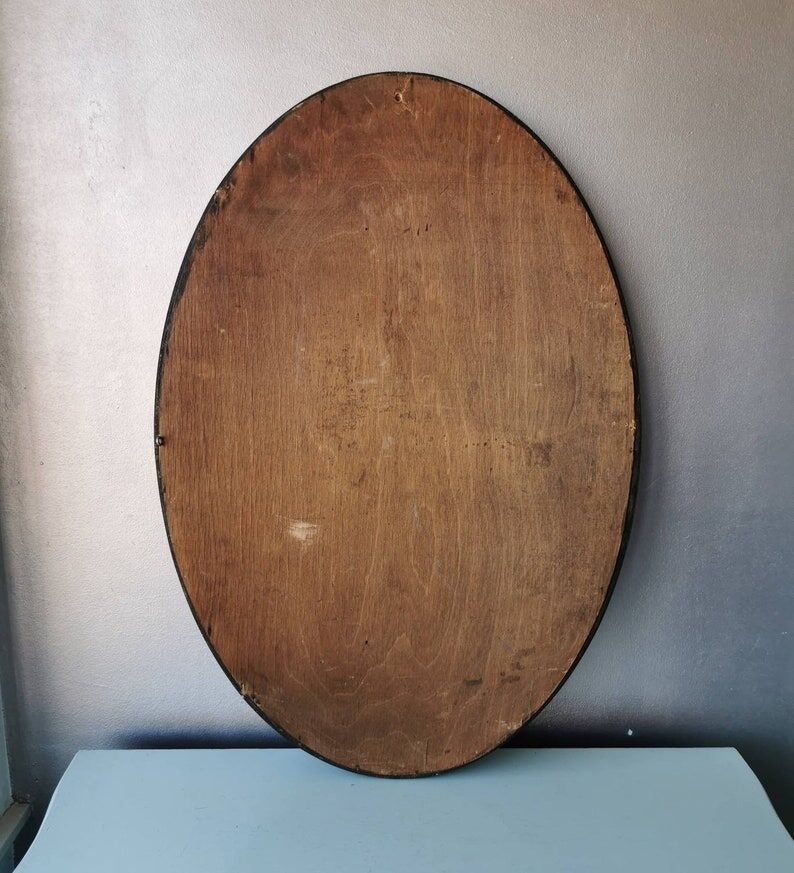 Vintage oval wooden mirror, 1970 (82 cm x 55 cm)