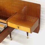 Mid century double bed bedroom set + floating nightstands in teak & maple
