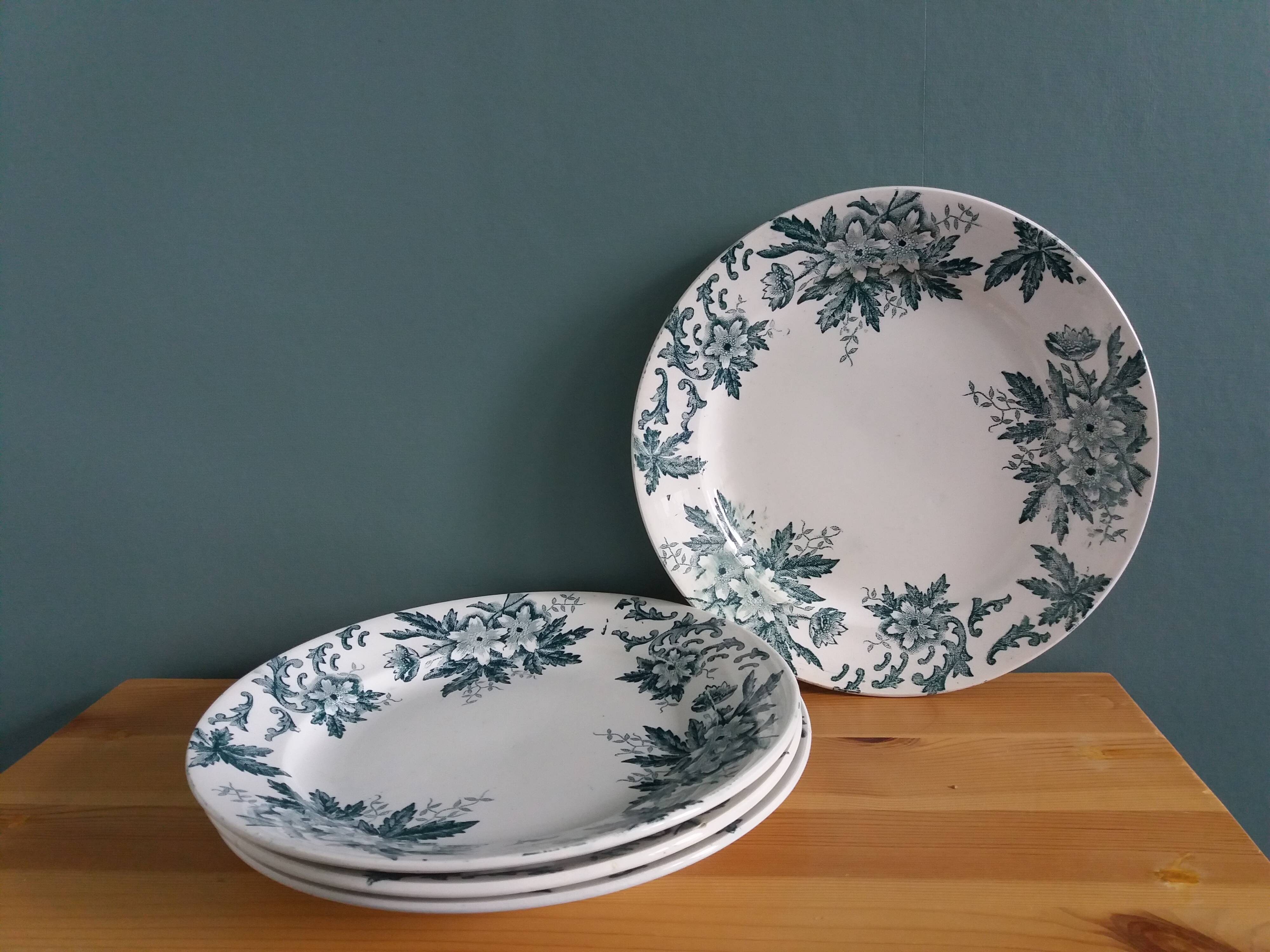 Assiettes Terre de fer Saint Amand décor Anémone