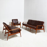 Danish leather sofa set by Arne Wahl Iversen for Komfort