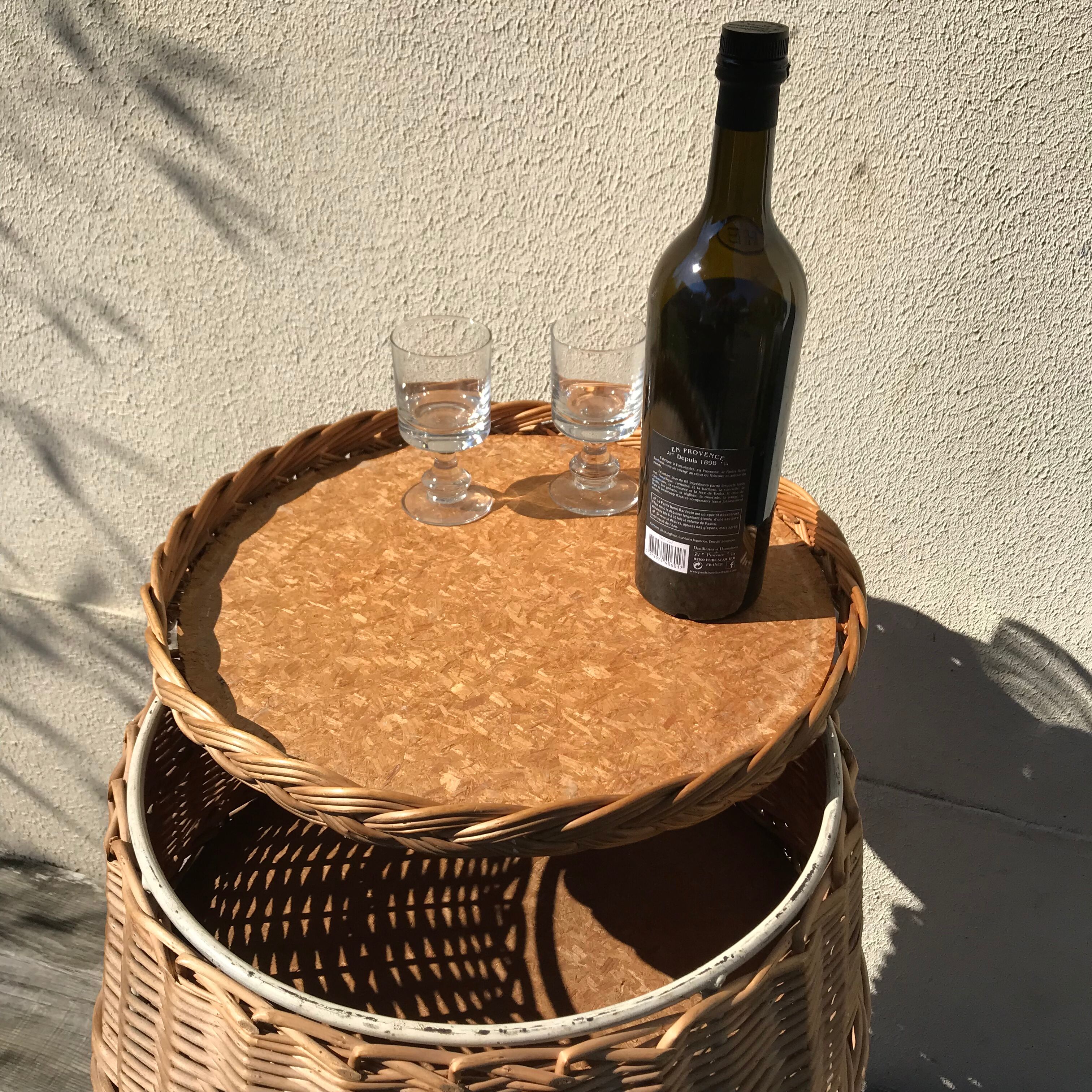 Bar roulant en osier vintage 1950-60
