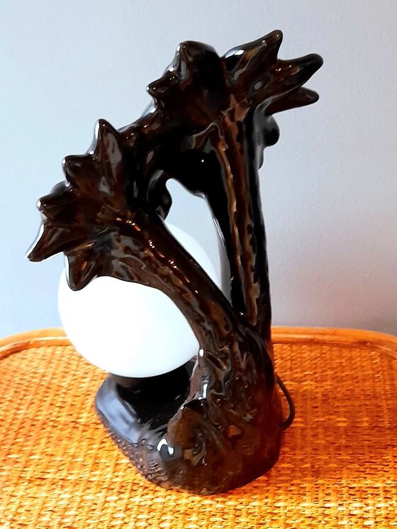 Ceramic and opaline palm tree lamp 1980