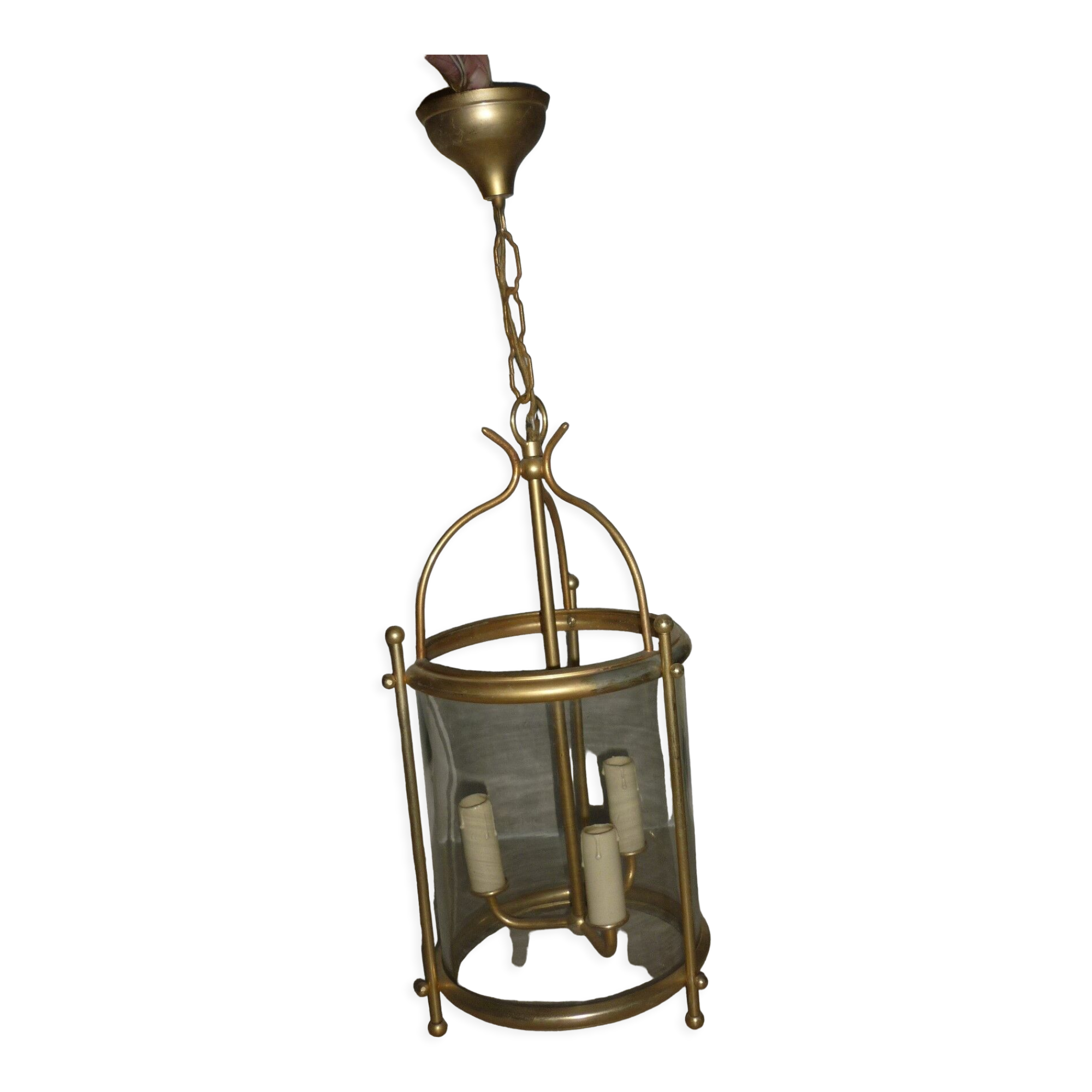 Glass lantern and gilded brass, antique pendant lamp