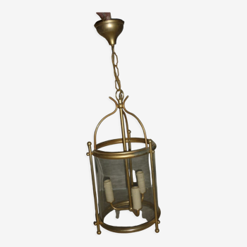 Glass lantern and gilded brass, antique pendant lamp