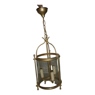 Glass lantern and gilded brass, antique pendant lamp