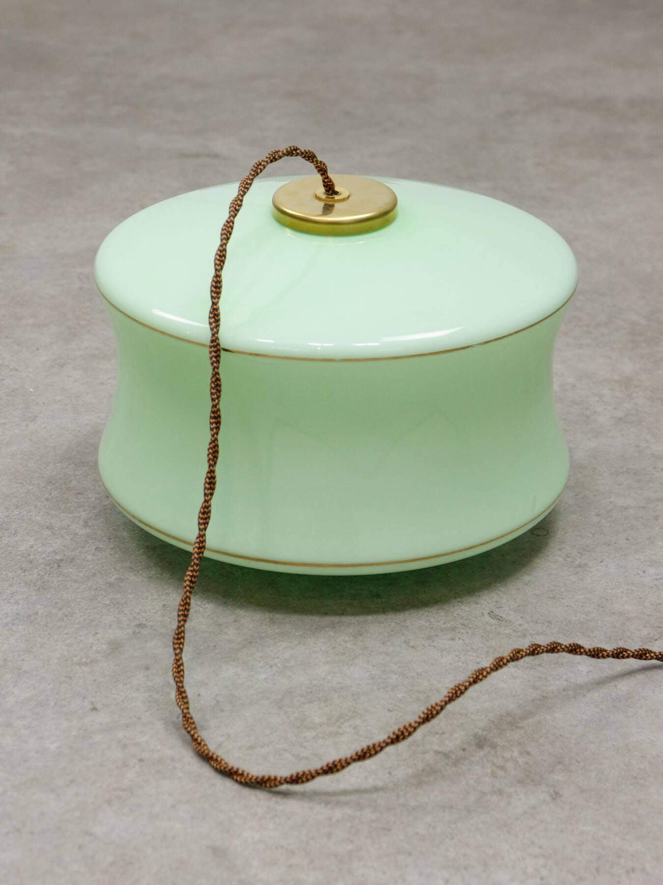 Mid-Century Italian Brass and Green Glass Pendant Lamp