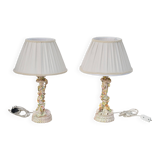 Set of 2 midcentury Italian ceramic floral table lamps