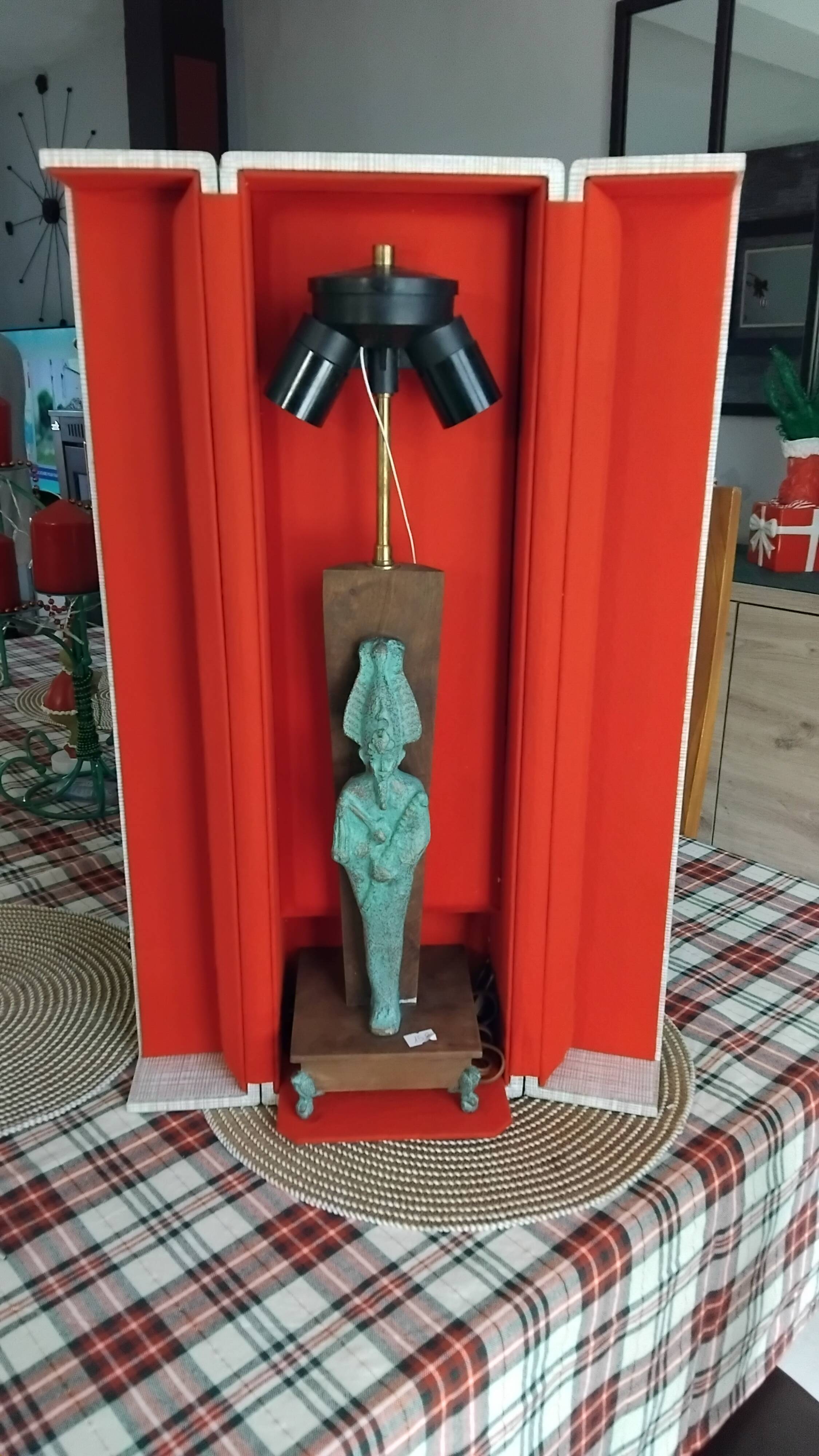 Lampe égyptienne osiris  bronze teck vintage  avec ecrin