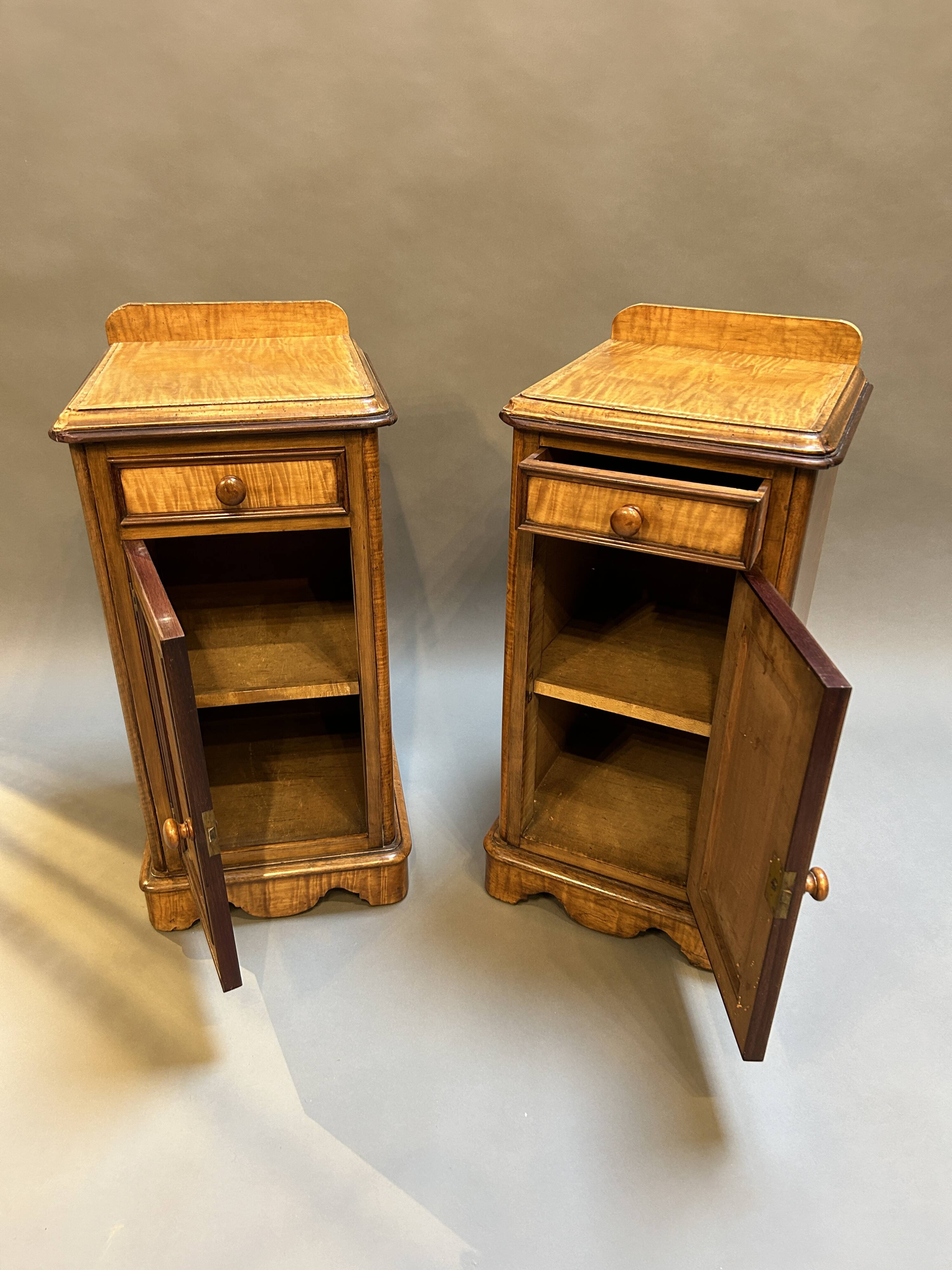 Pair Victorian satinwood bedside cabinets