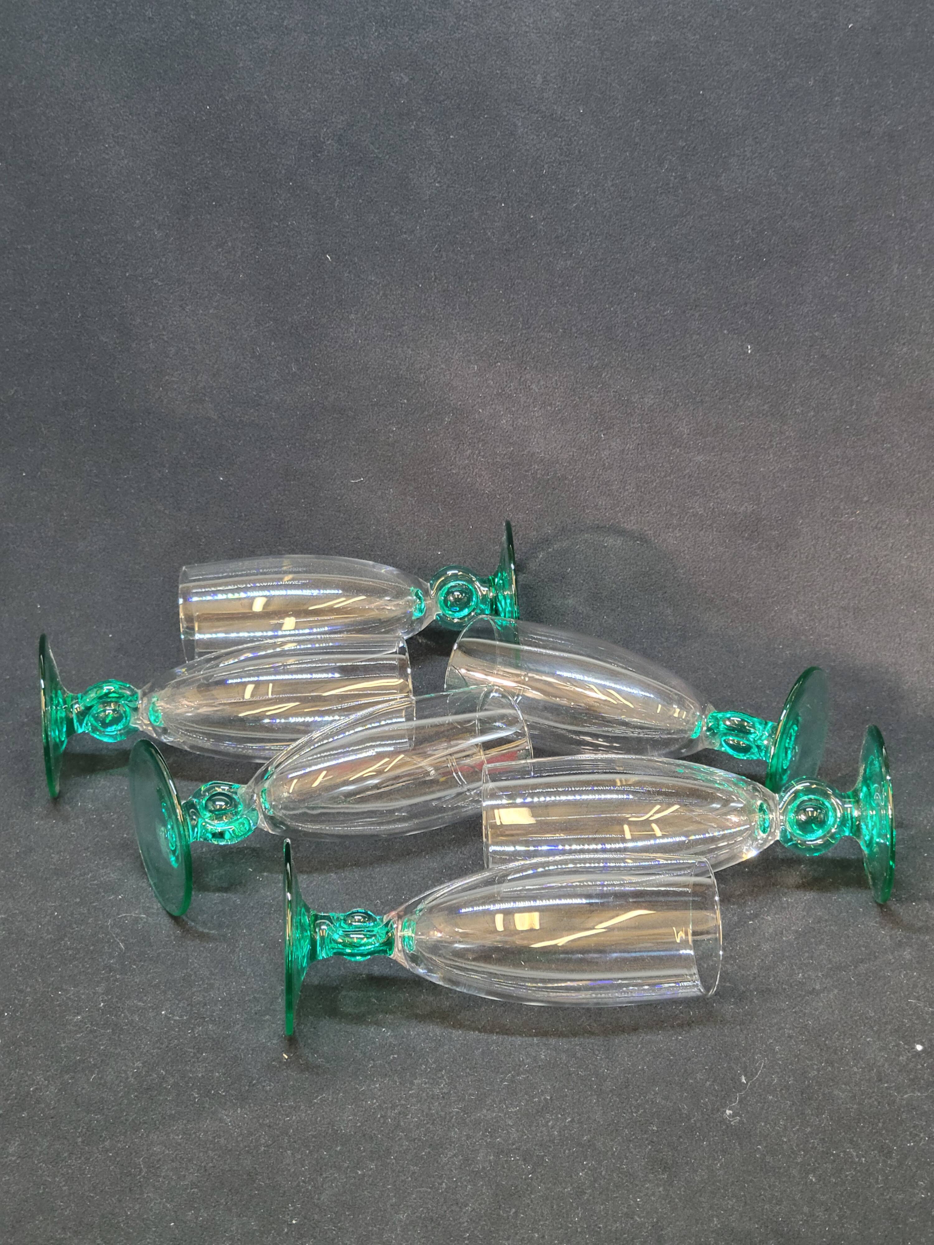 6 Luminarc molière champagne flutes aqua green foot