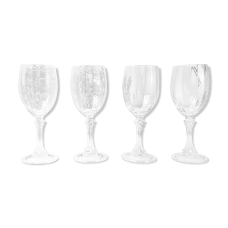 Set of 4 red wine glasses in fluted crystal