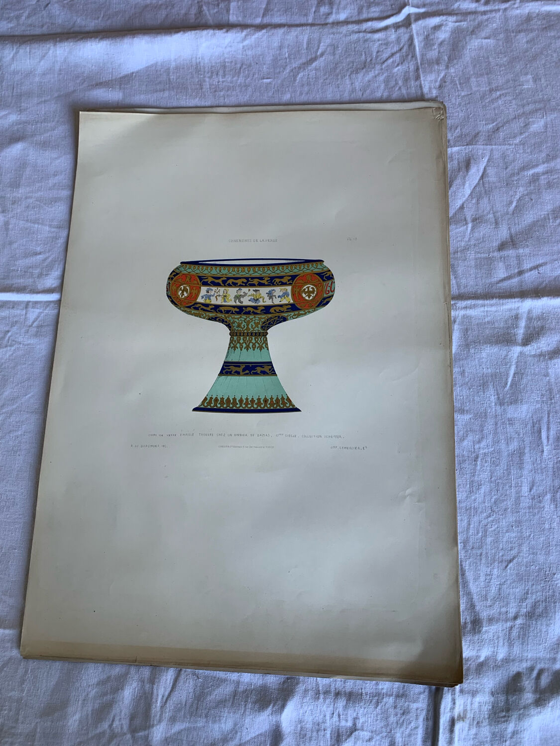 Lithographie ancienne orientale - Coupe persane émaillée