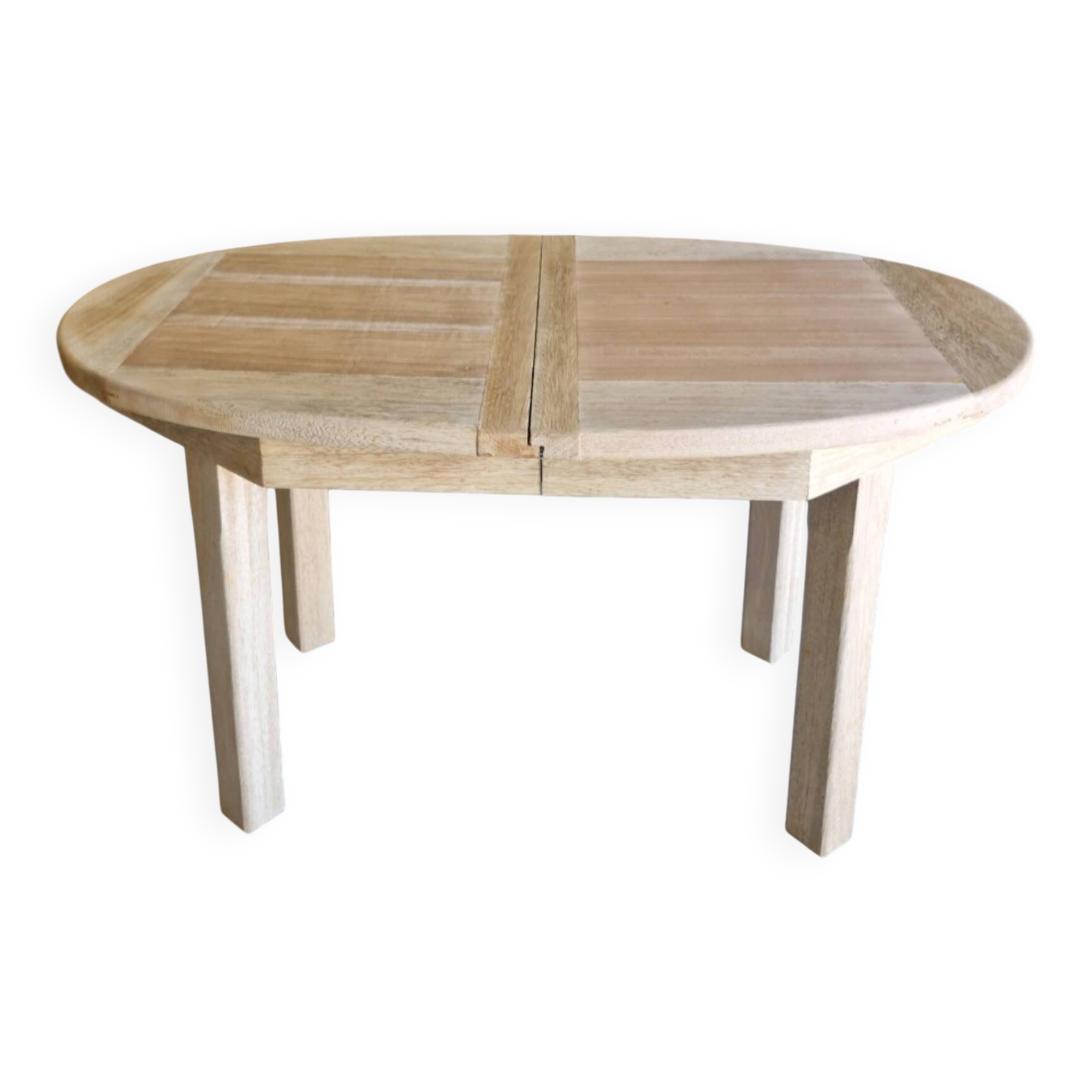 Oval wooden table – 2 extensions – sandblasted & varnished