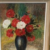 Painting, painting on canvas, still life, the bouquet of flowers painted on vintage canvas