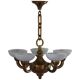 A modern Danish Art Deco chandelier, glass and brass, 1940s.