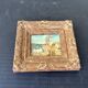 Small old painting signed Daniel Rouvière – Village scene with horses