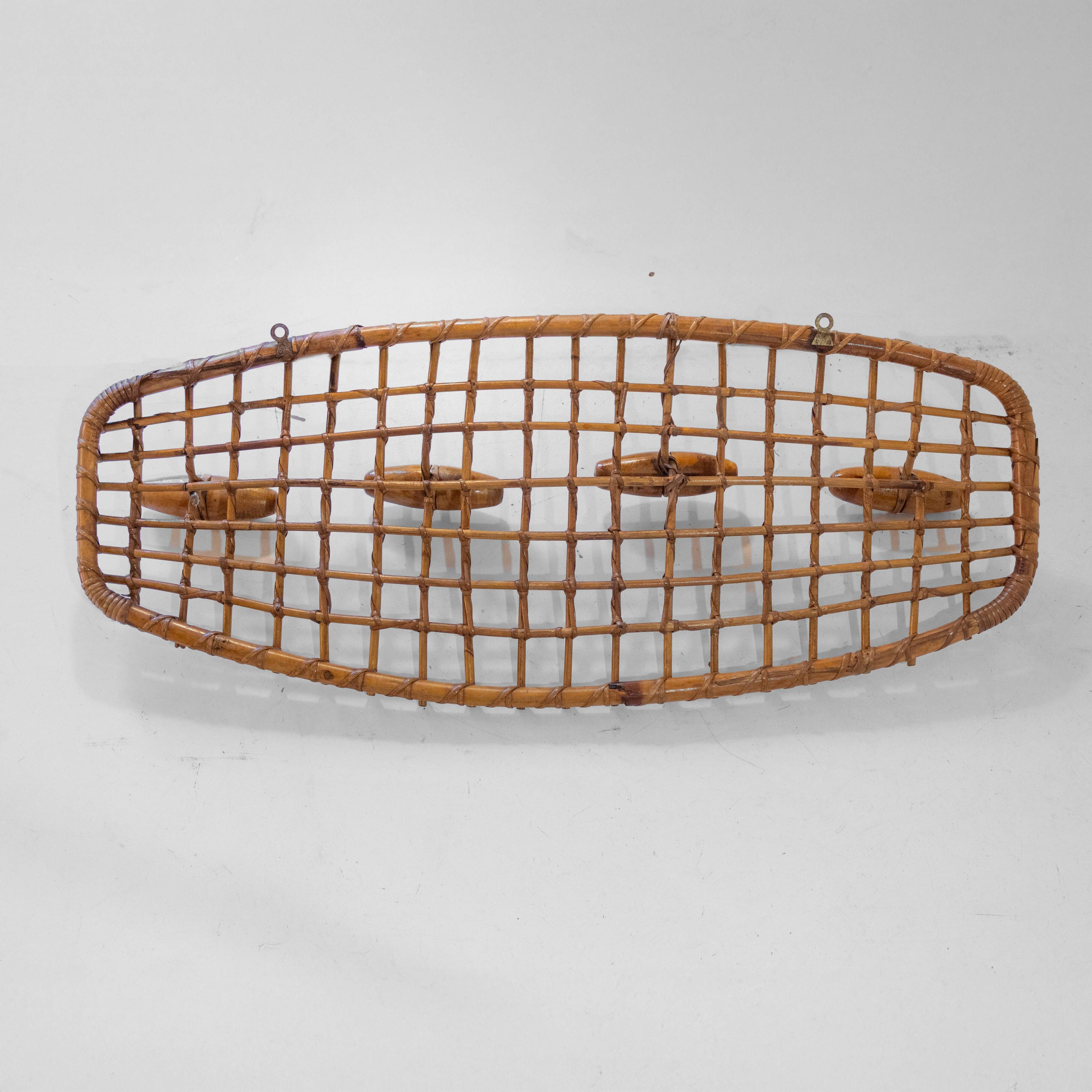 Italian Mid-Century Bamboo and Rattan Coat Rack by Bonacina, 1960s