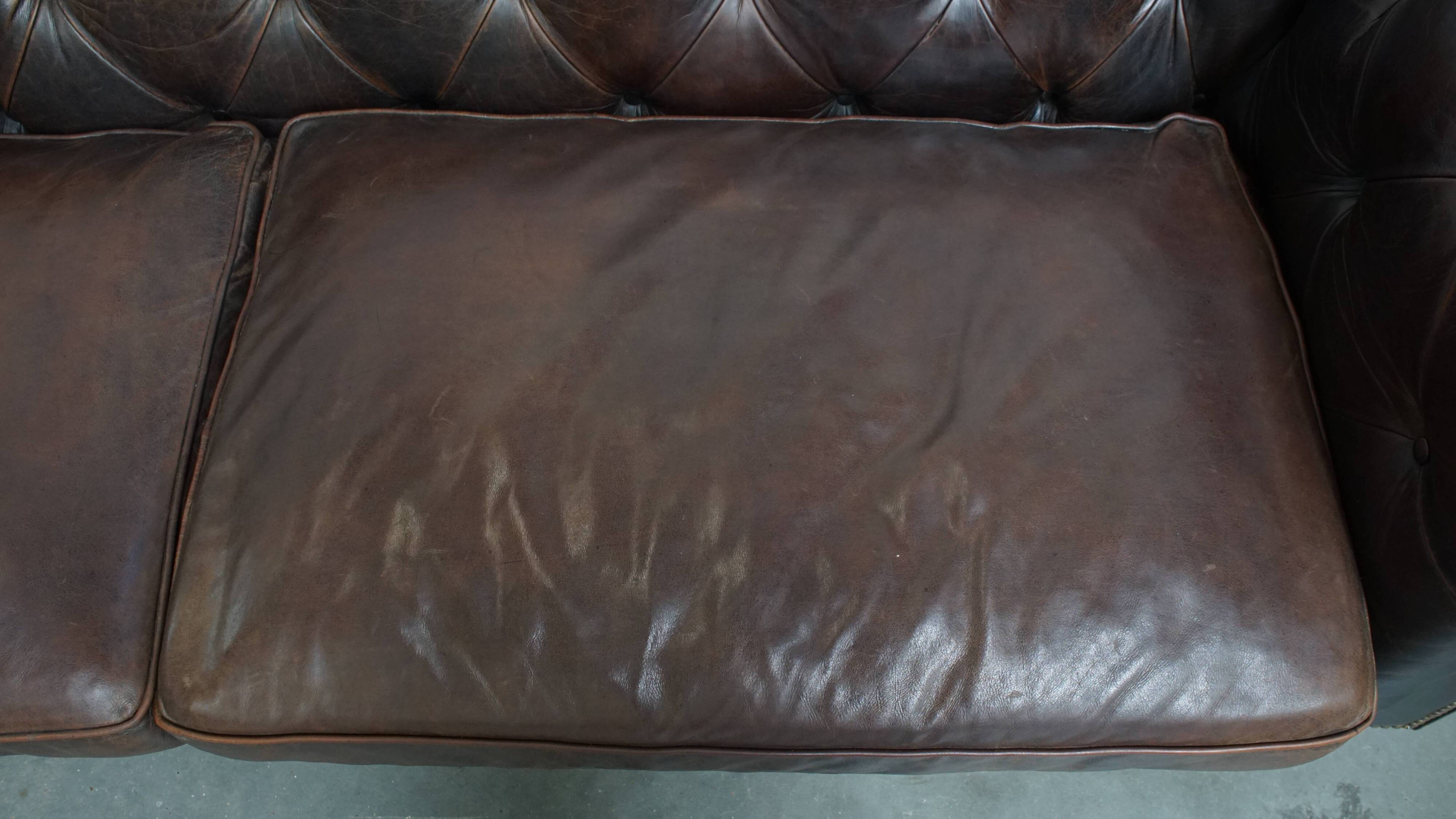 Cowhide Leather 3-Seater Chesterfield Sofa