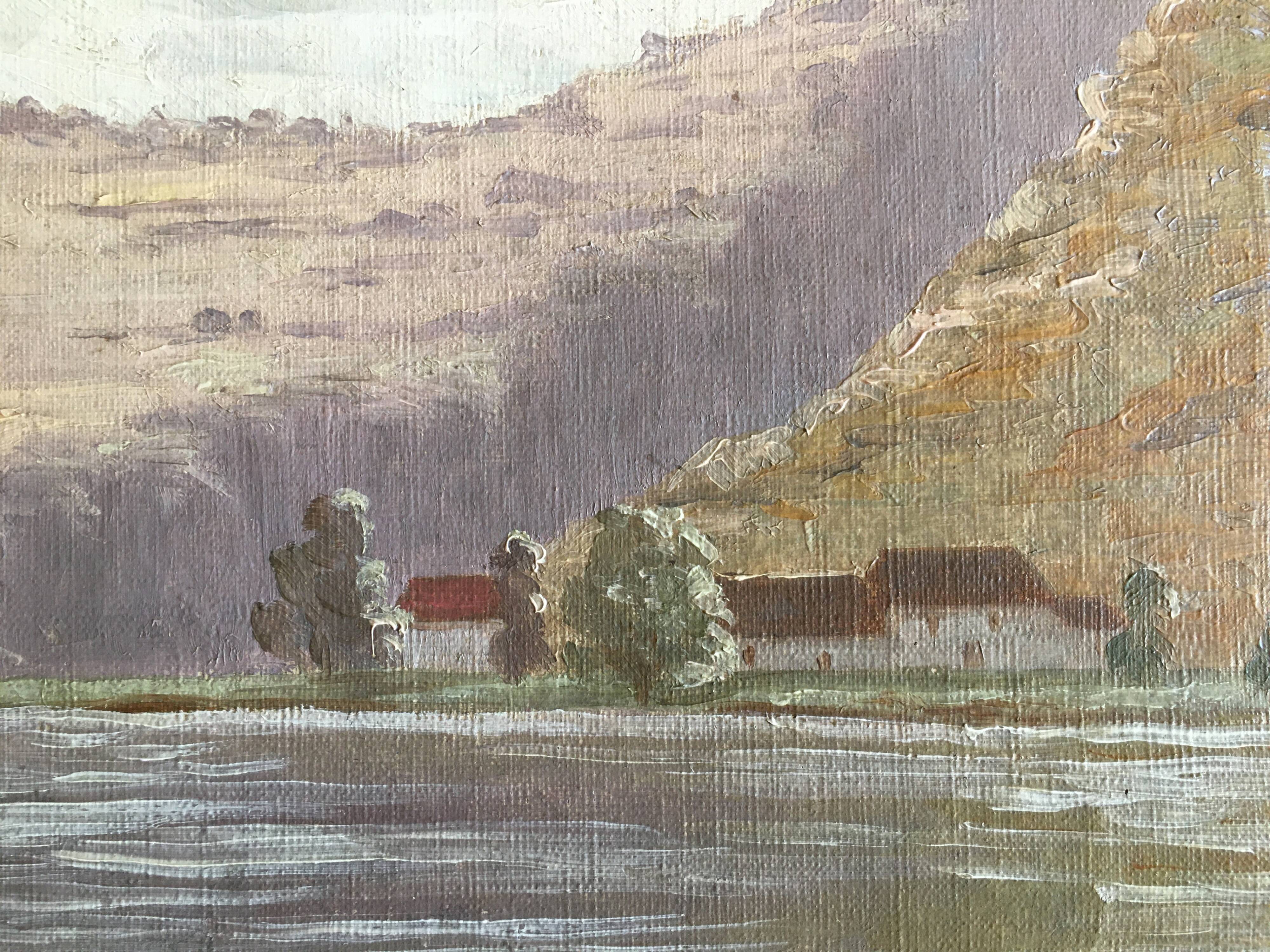 Ancient painting "Landscape at the River" E. Poux Doubs signed cf. Isenbart Charigny