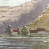 Tableau ancien "Paysage à la rivière" E. Poux Doubs signé cf. Isenbart Charigny