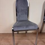 Set of Italian dining chairs from 1970, chrome and covered in blue velvet