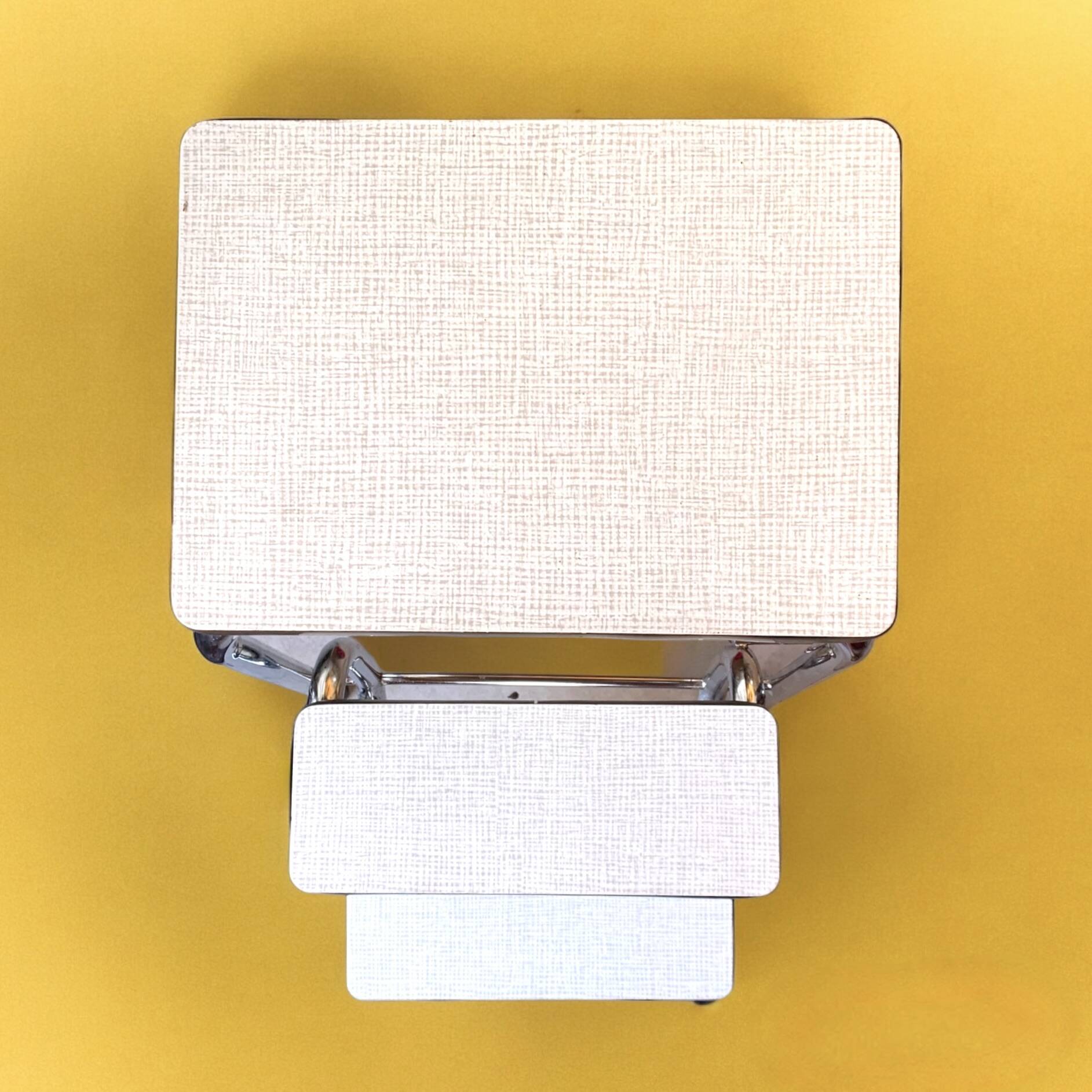 Vintage step stool in white Formica and chrome steel