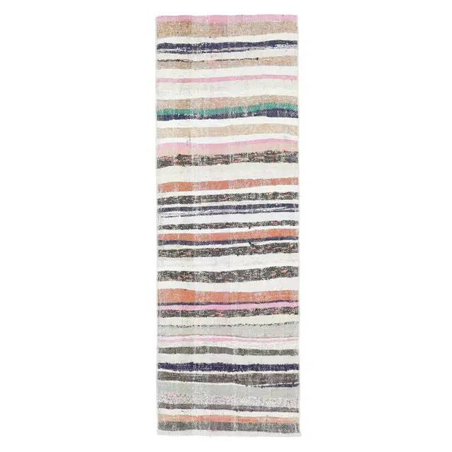 Vintage Turkish Hand-Knotted Wool Cotton White Kilim Runner Rug 78x228