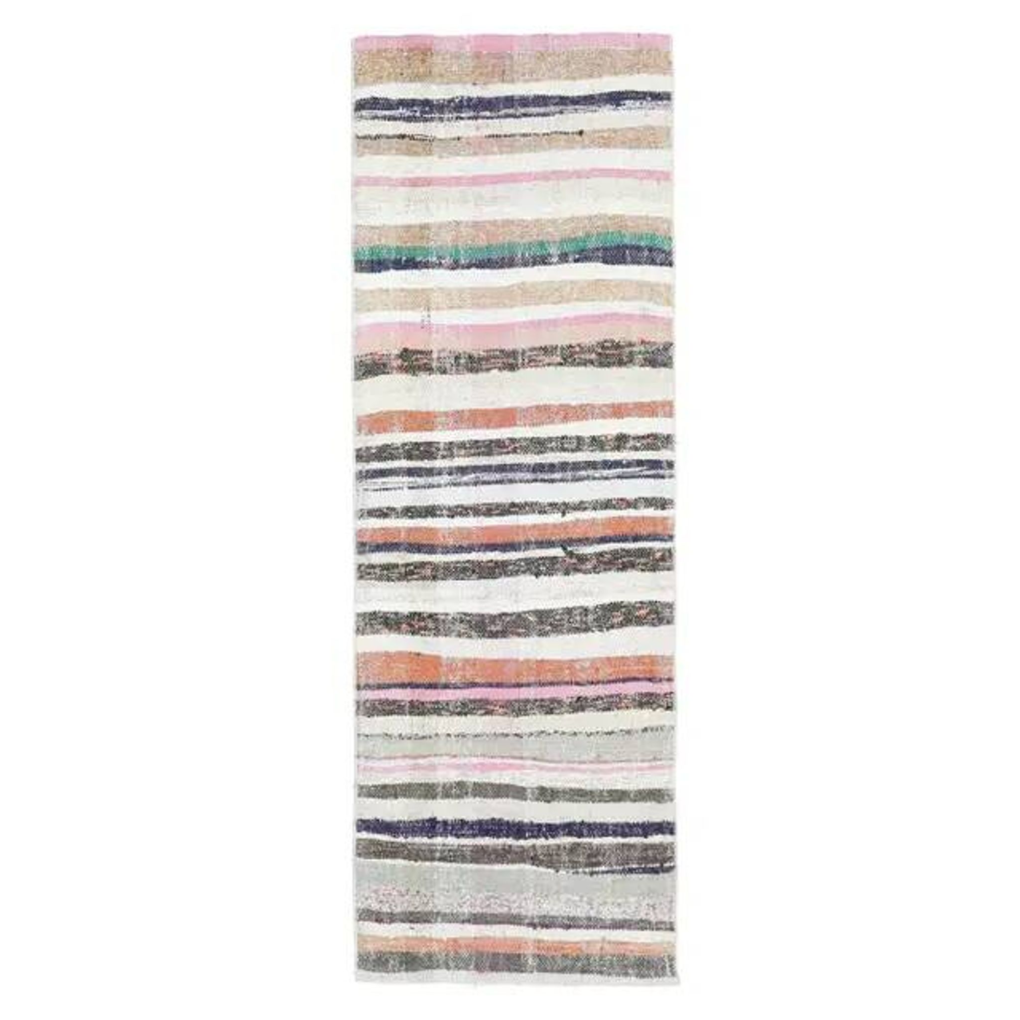 Vintage Turkish Hand-Knotted Wool Cotton White Kilim Runner Rug 78x228