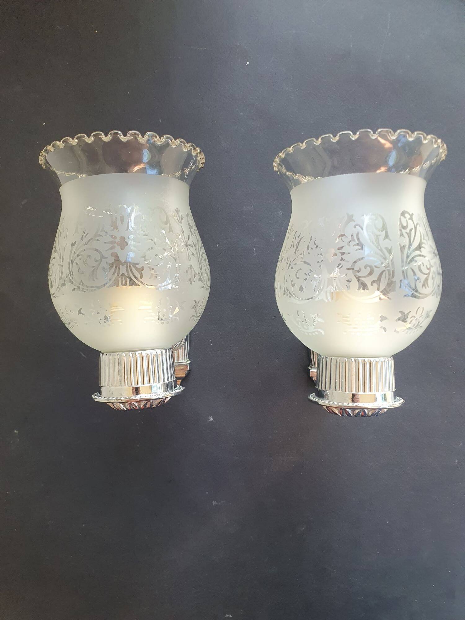 Pair of chrome wall sconces vintage bathroom
