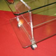 vintage glass coffee table with plexiglass legs
