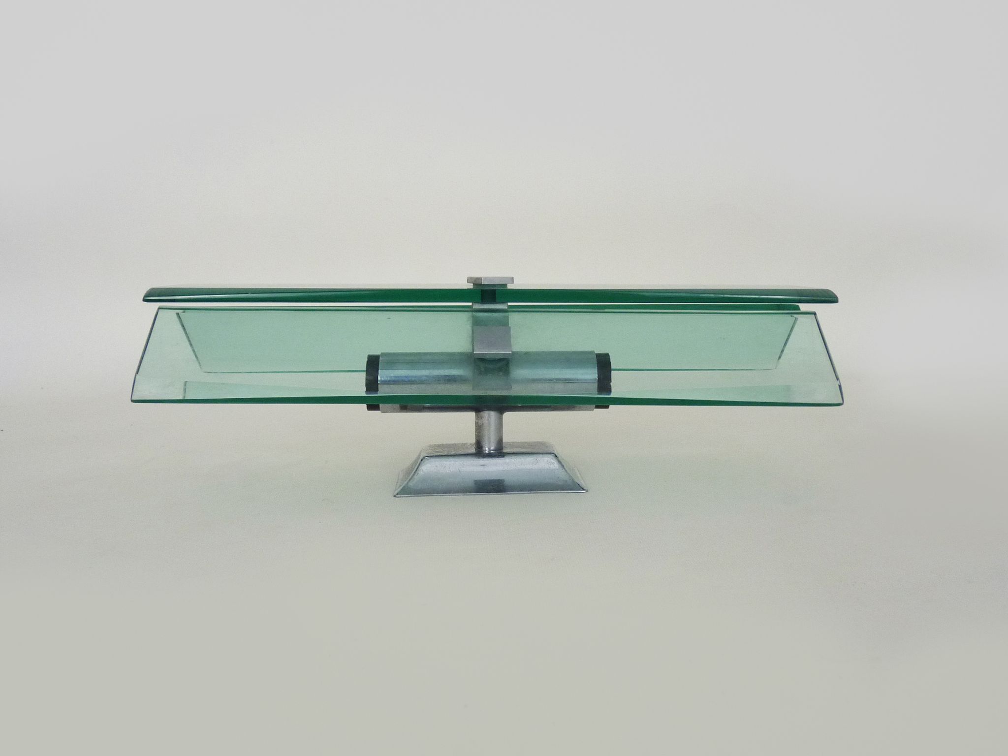 Stainless steel wall lamp and bluish glass, 2 lights, Veca 1960