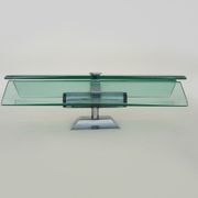 Stainless steel wall lamp and bluish glass, 2 lights, Veca 1960