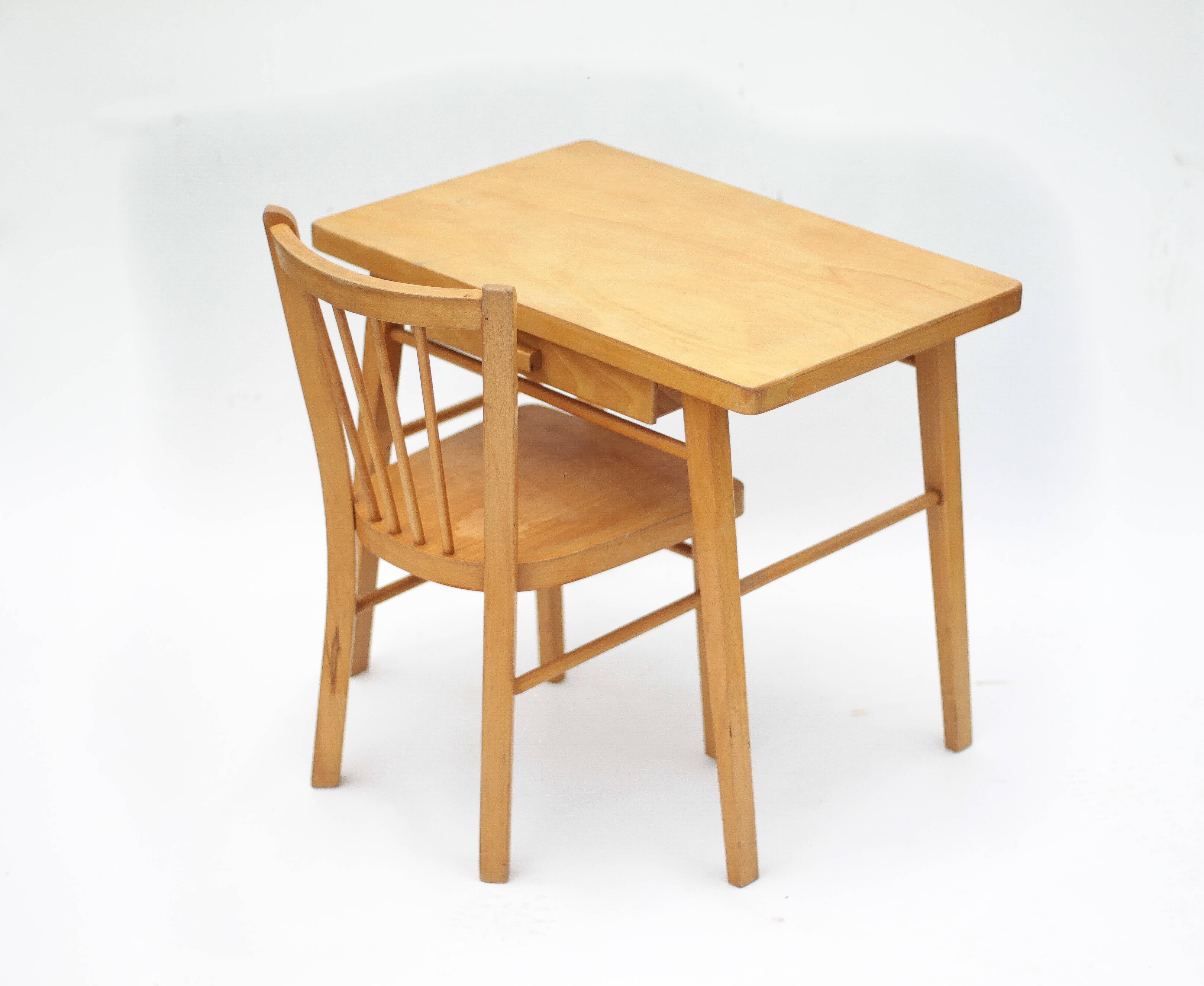Baumann vintage desk, children's wooden desk with chair, desk with drawers.