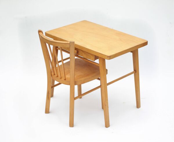 Bureau Baumann vintage, bureau enfant bois avec chaise, bureau avec tiroirs