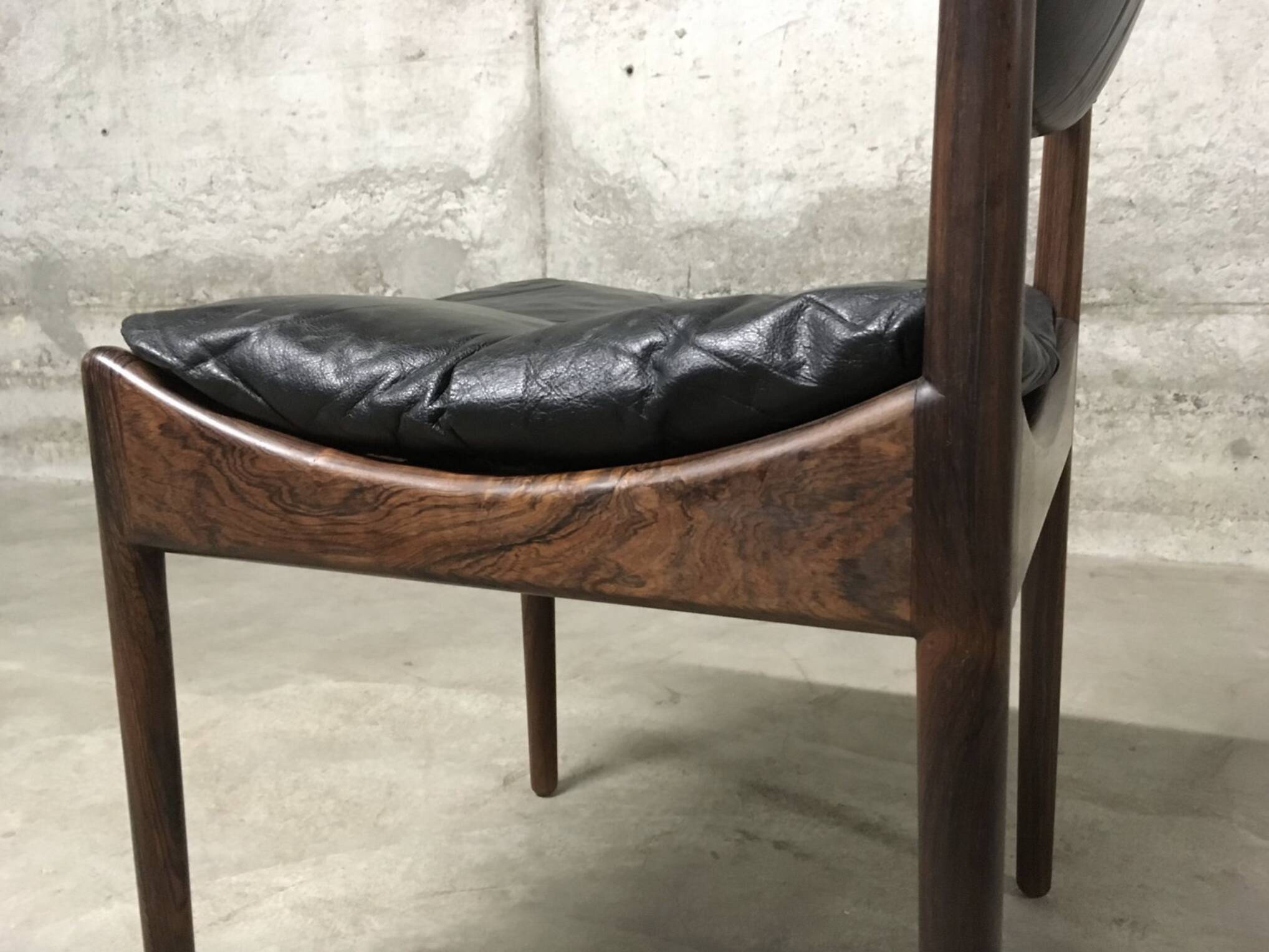 Set of 4 Rio palisander & black leather chairs, Modus model, by Kristian Vedel for Soren Willadsen