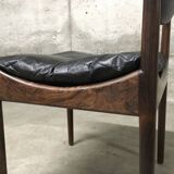 Set of 4 Rio palisander & black leather chairs, Modus model, by Kristian Vedel for Soren Willadsen