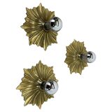 Set of Three Brutalist Bronze Sunburst Wall Lights, Italy 1950s