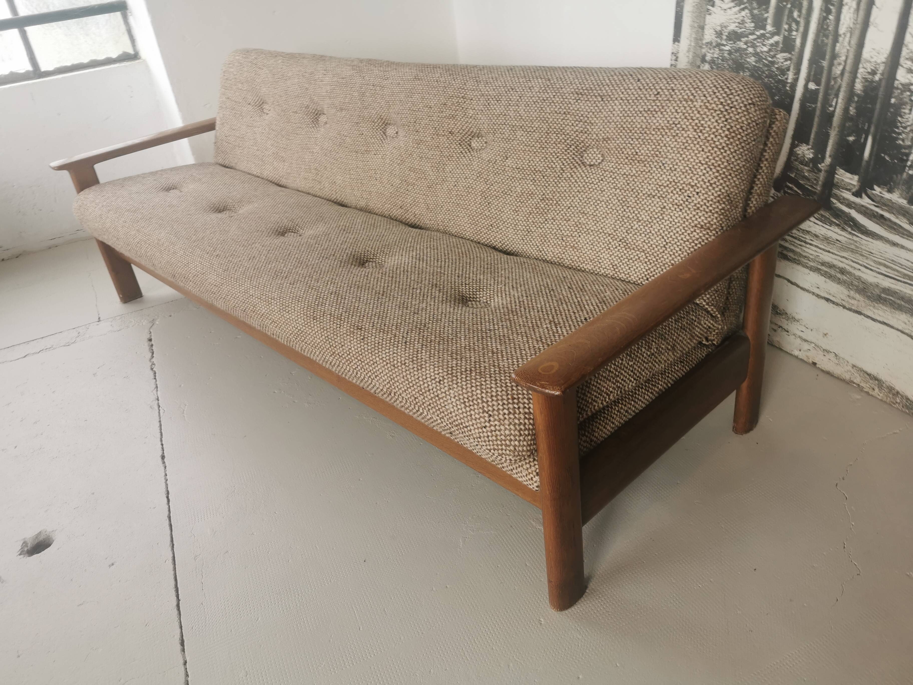 Banquette day bed en chêne design 1970