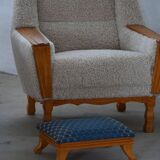 French Art Deco low stool with vintage upholstery made in the 1940s.