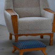 French Art Deco low stool with vintage upholstery made in the 1940s.