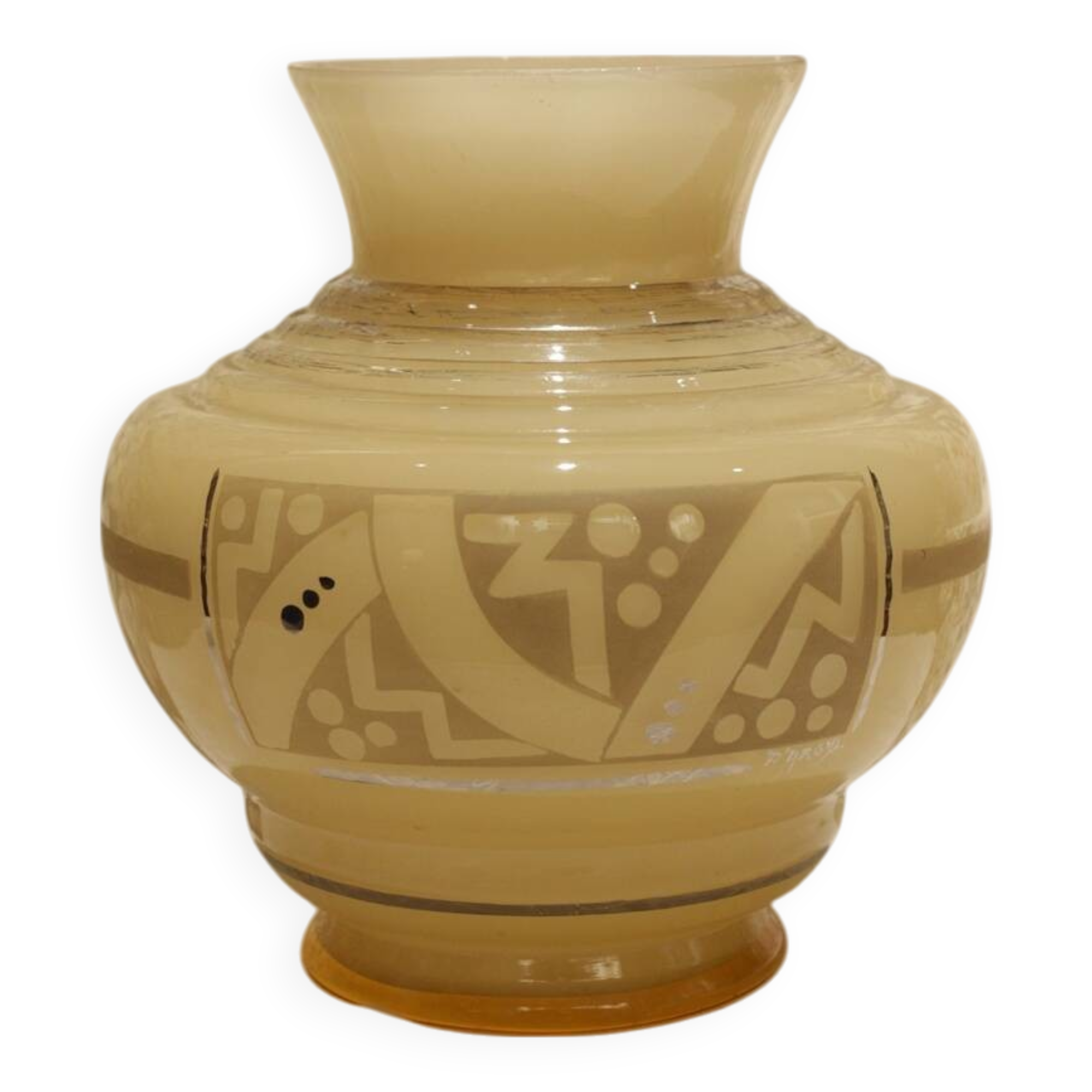 Yellow glass vase with Art Deco decoration signed D'Argyl circa 1930