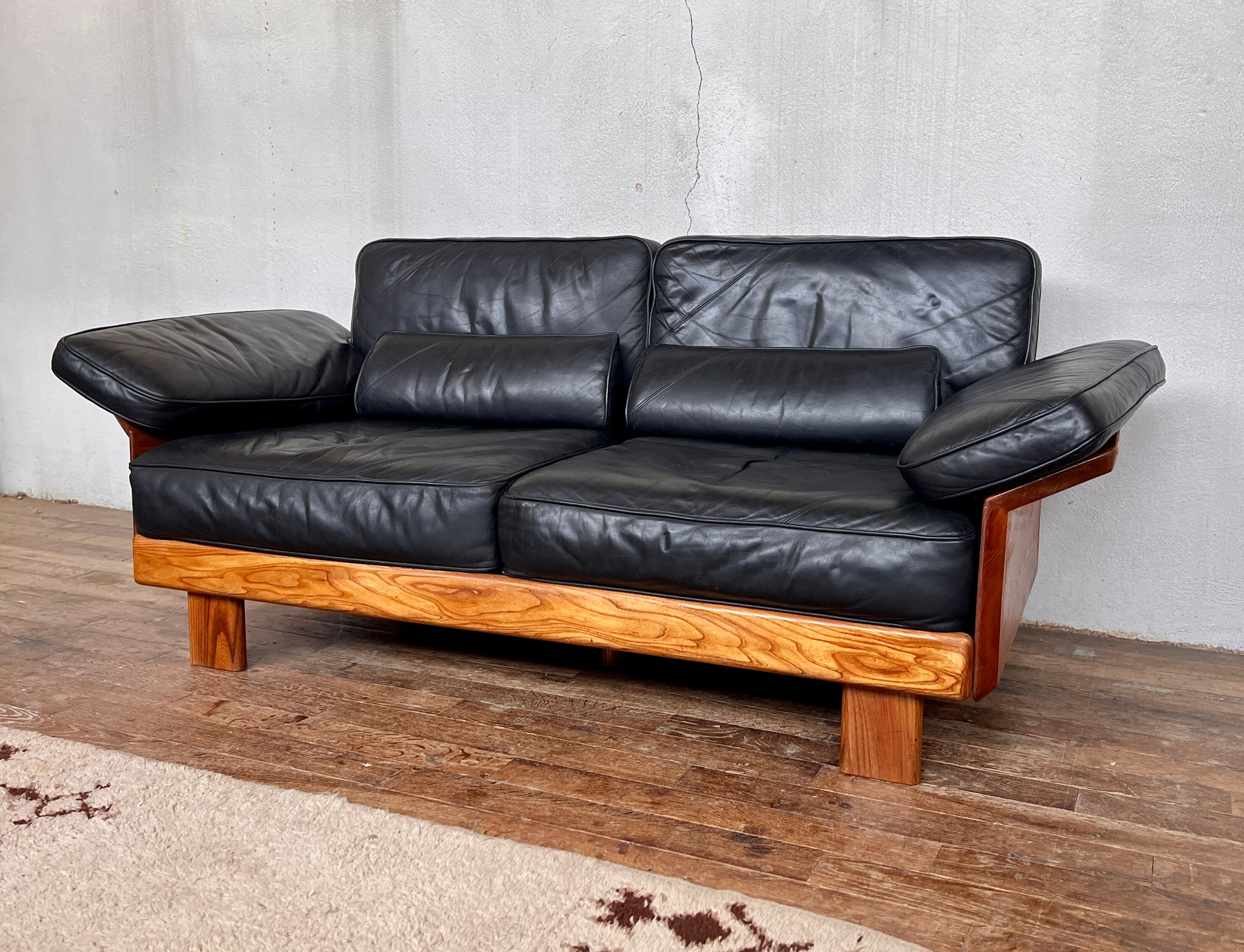 Canape seltz elm and leather design 1960