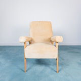 Armchair beech velvet design 1950s vintage