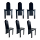 Post modern Memphis high back black leather stitched organic dining chairs, set of 6. Italy, 1980s