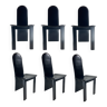 Post modern Memphis high back black leather stitched organic dining chairs, set of 6. Italy, 1980s