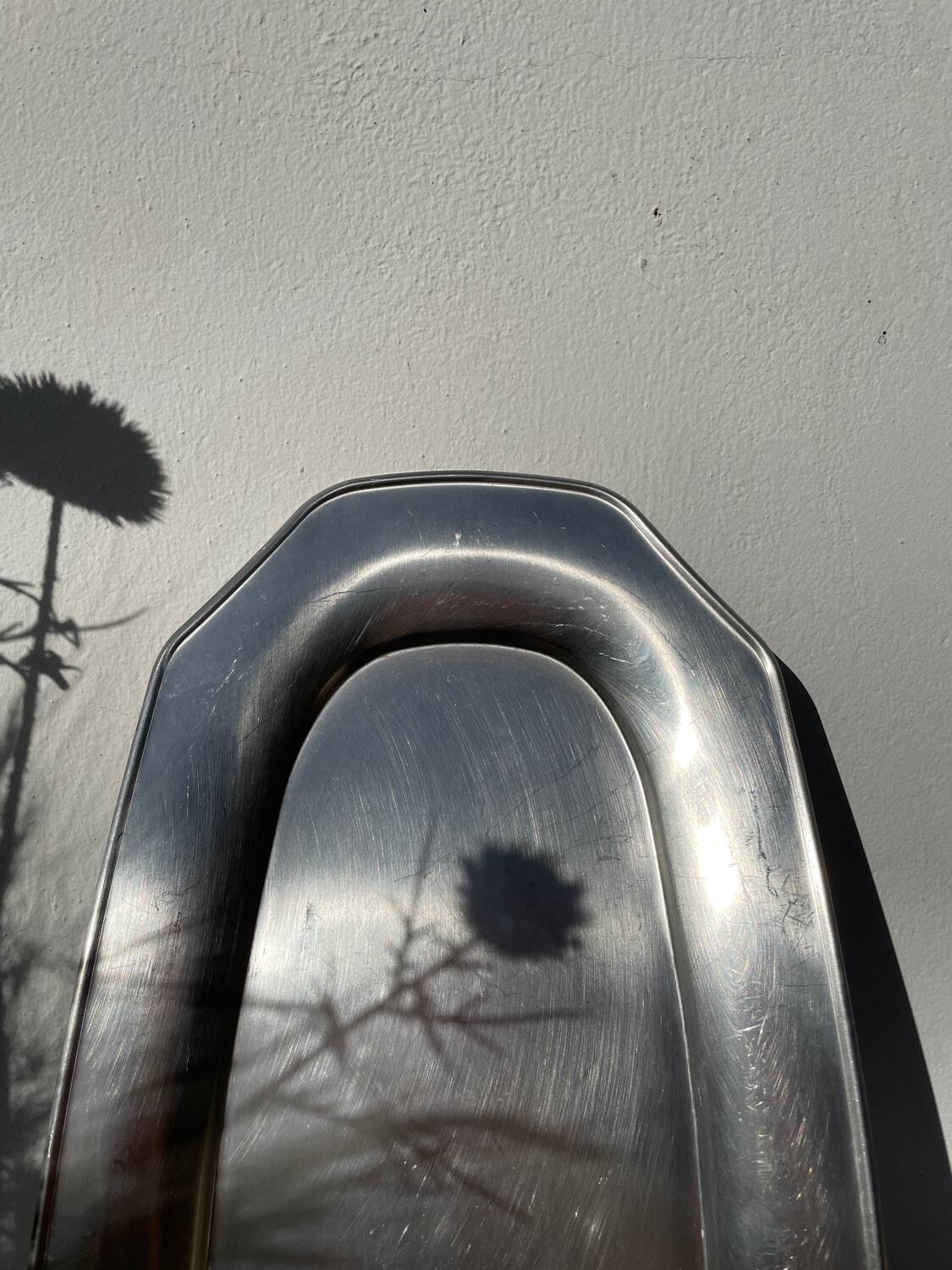 Large, long oval stainless steel platter by Rémy Letang