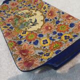 Plat à cake émaux de longwy style art deco décor oiseaux fond bleu clair