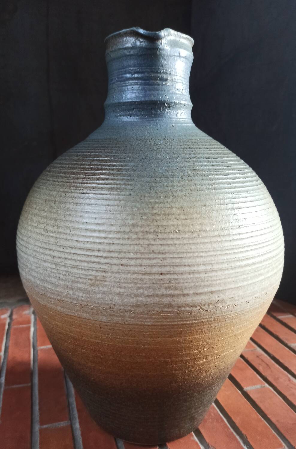 Vintage large pitcher vase in artisanal stoneware.
