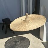 Large suspension, rattan luminaire in hat shape D:80cm